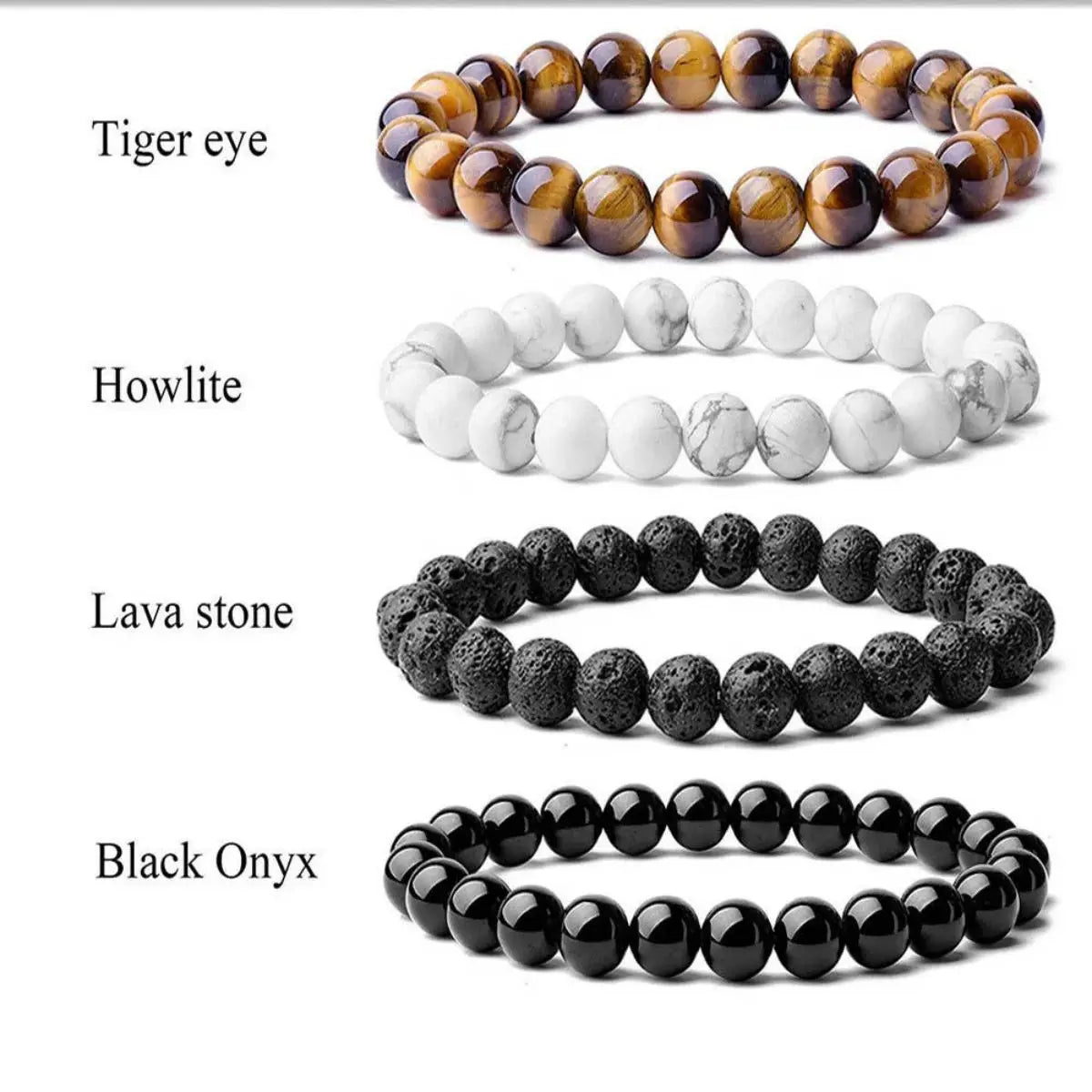 1pc 4 Style Vintage Beaded Bracelet Natural Stone Lava Stone Tiger Eye White Turquoise Black Stone Beaded Bracelet