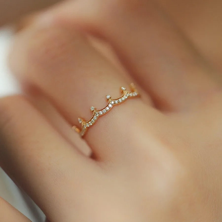 Bague couronne en argent sterling 925 plaqué or 18 carats et zircon pour femme, bijou de mariage léger et luxueux