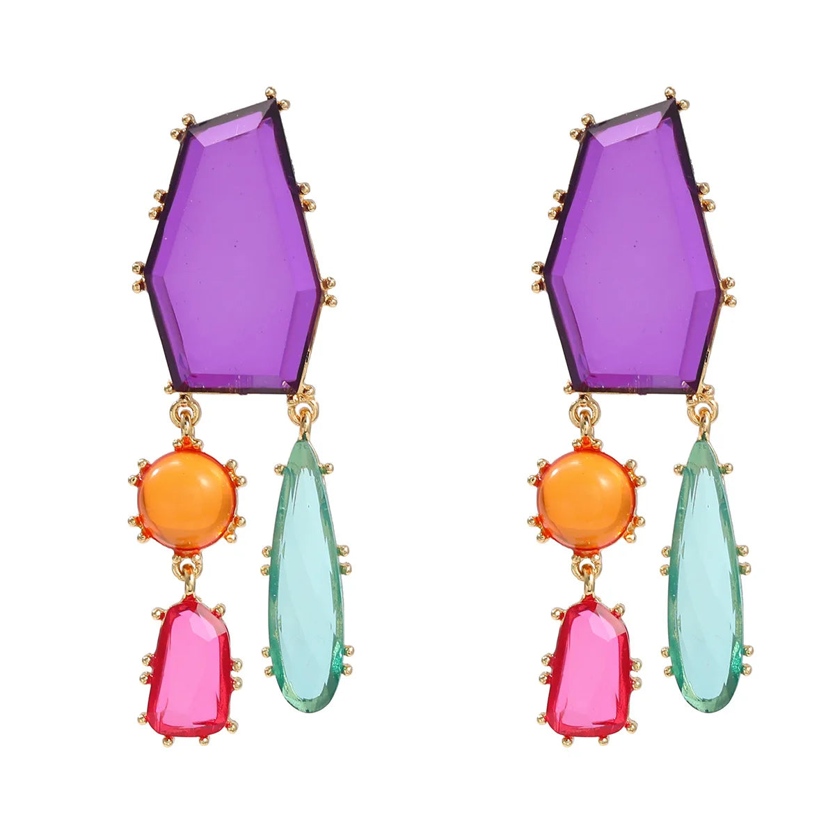 Bohemian Geometric Colorful Resin Dangle Long Earrings Jewelry