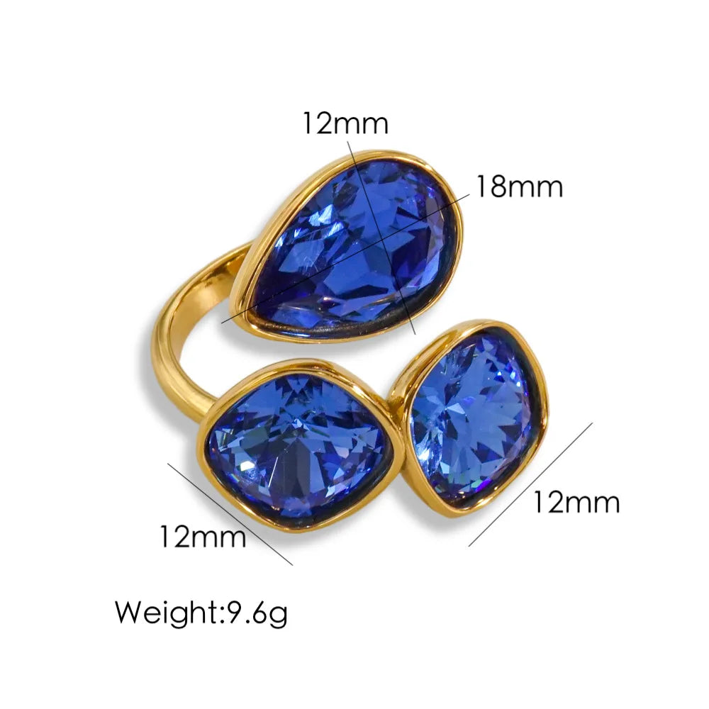 Multi-Color Fashion Jewelry Open Rings 18K Gold Plated Stainless Steel Simple Crystal Ring For Women Jewelry