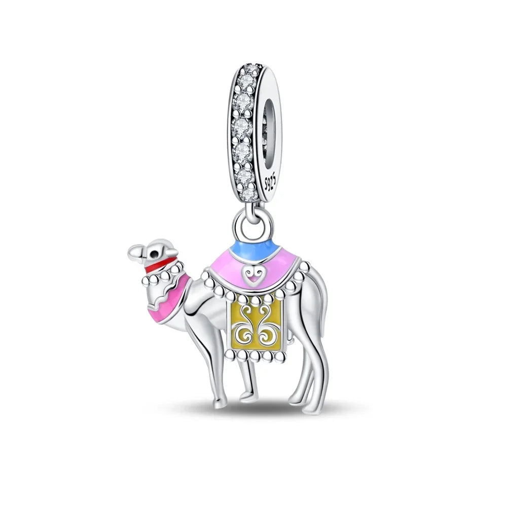 925 Sterling Silver Desert Pyramid Camel Elephant Charm Bead Fit Bracelet Original Charm for Women DIY Jewelry Making