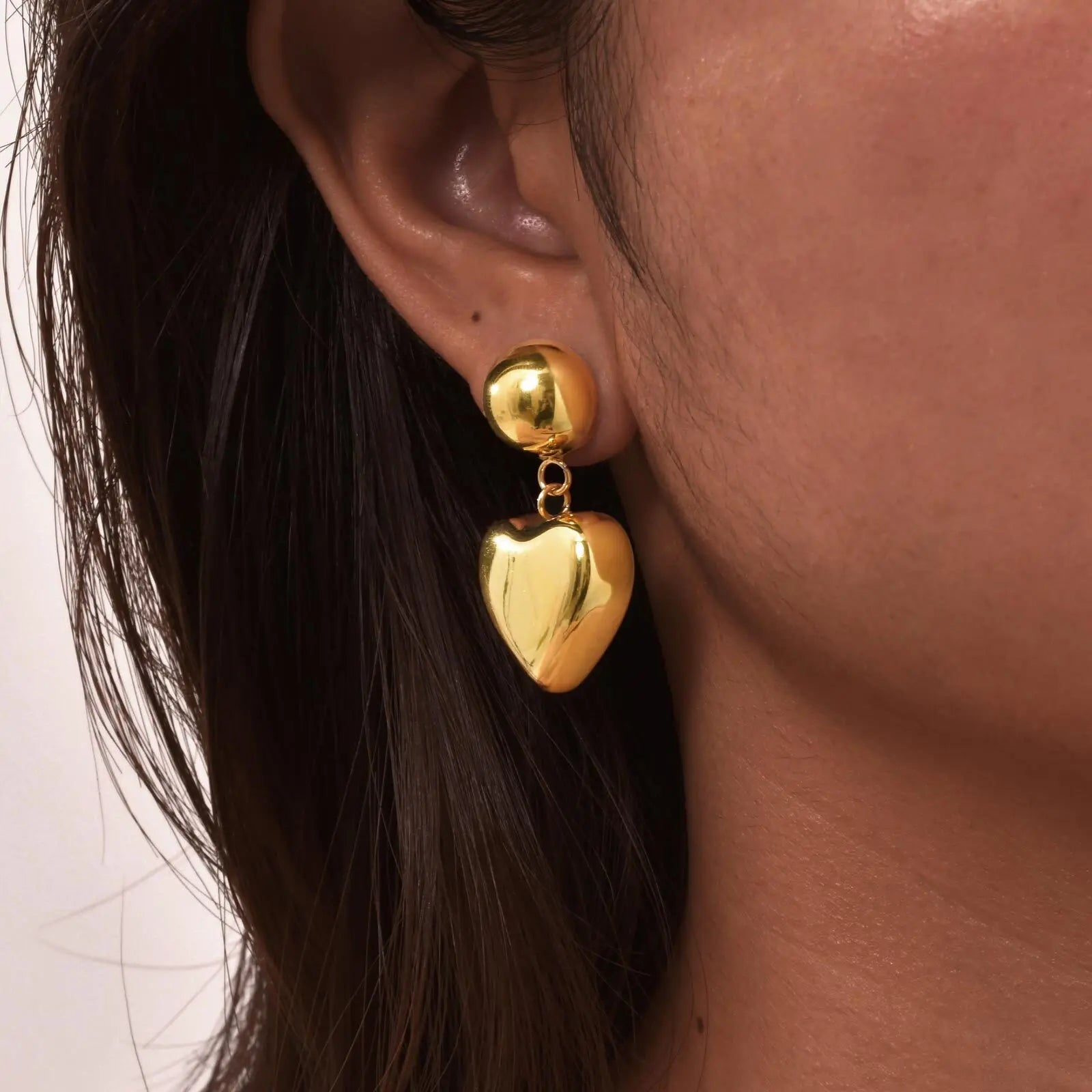 Vnox Hollow Bubble 3D Heart Dangle Drop Earrings Gift for Women Mom, Gold Plated Stainless Steel Anti Allergy Piercing Earrings