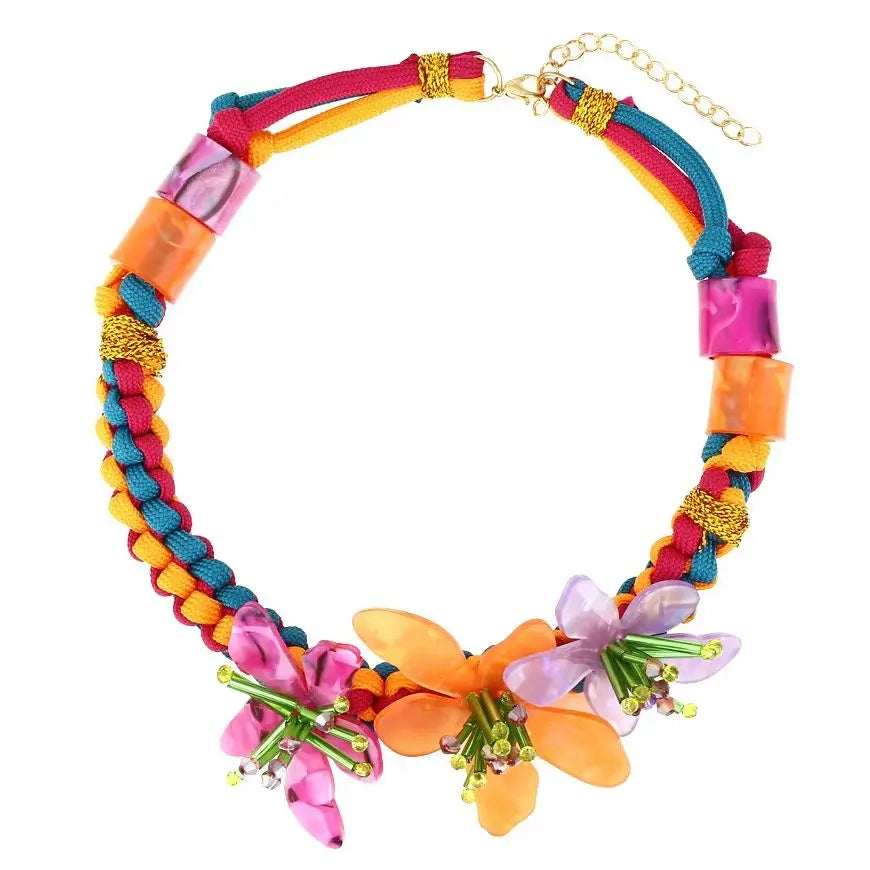 Z-style Handwoven Beaded Acrylic Flower Resin Choker Necklace