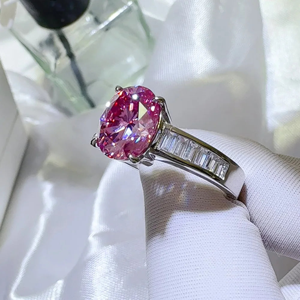 Serenity 3ct Oval Cut Pink Moissanite Rings for Women 100% S925 Sterling Silver Plated 18K Cultivated Diamond Rings Fine Jewelry