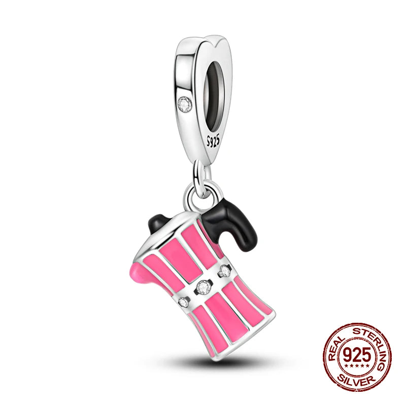 100% 925 Sterling Silver Perfume Headphones Pink Princess Daily Charms Beads Fit 3mm 925 Original Bracelet Fine DIY Jewelry