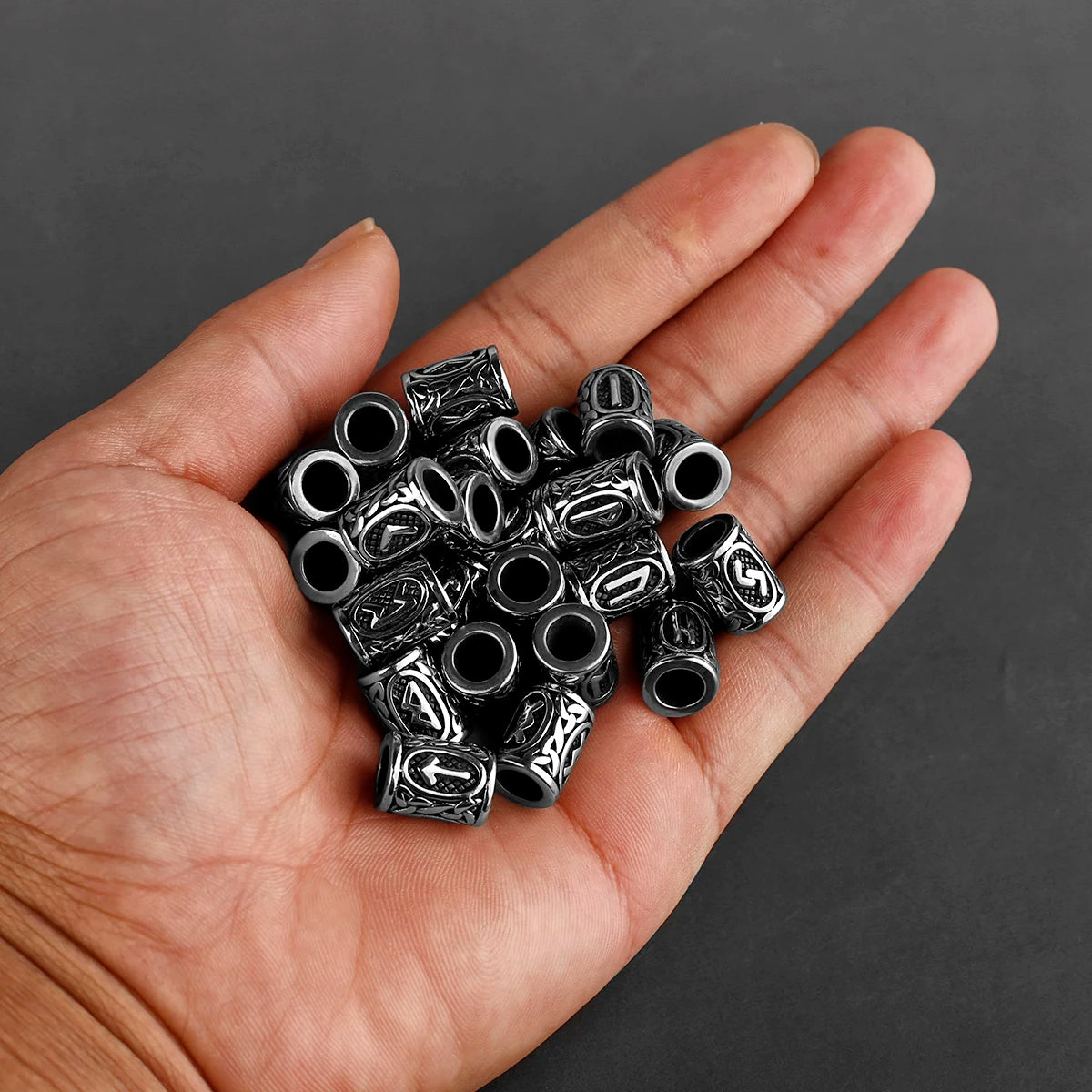 Stainless Steel Viking Rune Beads 6mm Big Hole Futhark Hair Beard Bead Bracelet Small Ornament Making Accessories Wholesale