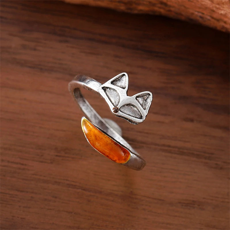 Vintage Cute Fox Shape Rings for Women Lovely Fox With Long Tail Charm Adjustable Knuckle Finger Ring Party Charm Jewelry Gifts