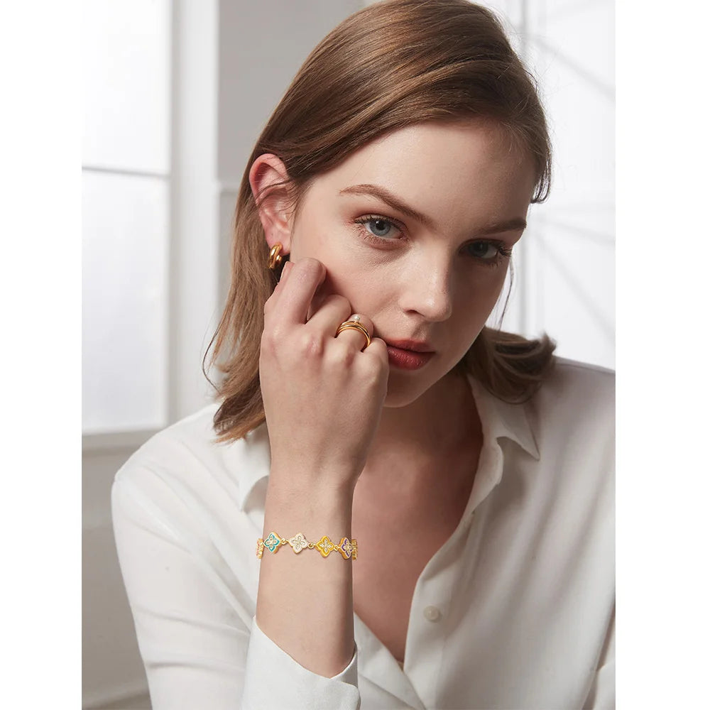 Vnox Gorgeous Four Leaf Clover Bracelet For Women,Dainty Zircon Flowers Chain Bracelets,Gifts To Mom Girlfriend Fashion Jewelry