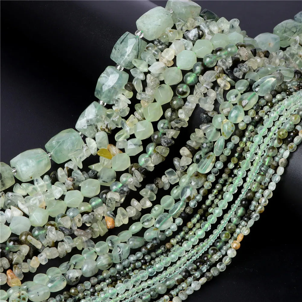 Natural Stone Beads Green Prehnites Round Faceted Loose Spacer Raw Chip Bead For Jewelry Making Needlework Diy Bracelet Necklace