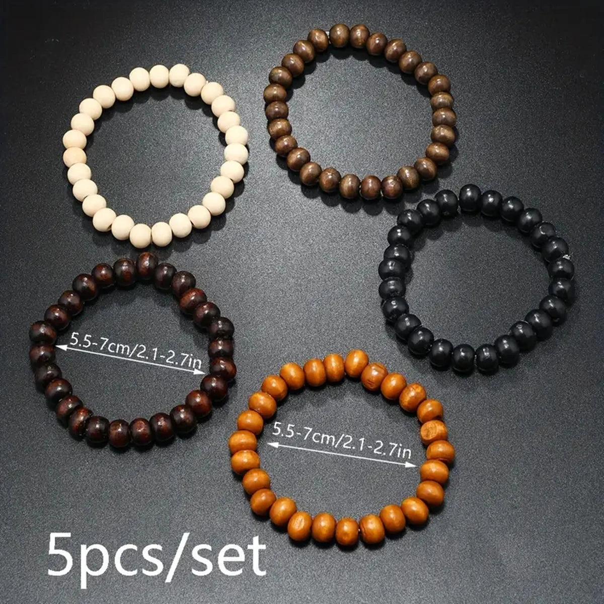 5 Pcs/Set Retro Multi -Color Wooden Beads Multi -Layer Men And Couple Bracelets