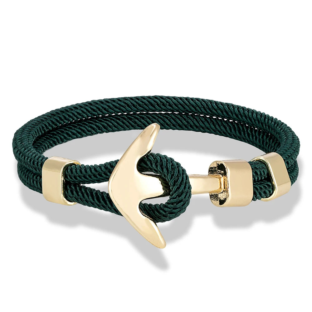 MKENDN Waterproof Anchor Bracelets Men Double Strand Nautical Survival Rope Bracelet For Women Gold Color Navy Sport Buckle