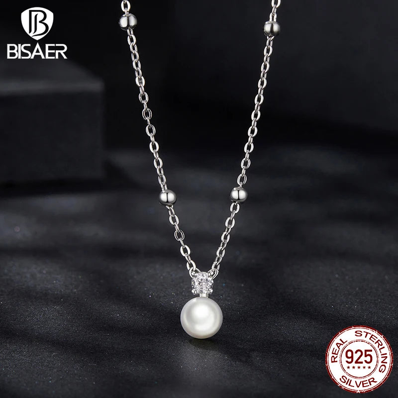 BISAER Moissanite Pearl Necklace Cutting Lab Grown Diamond 925 Sterling Silver Necklaces Plated White Gold Wedding Fine Jewelry