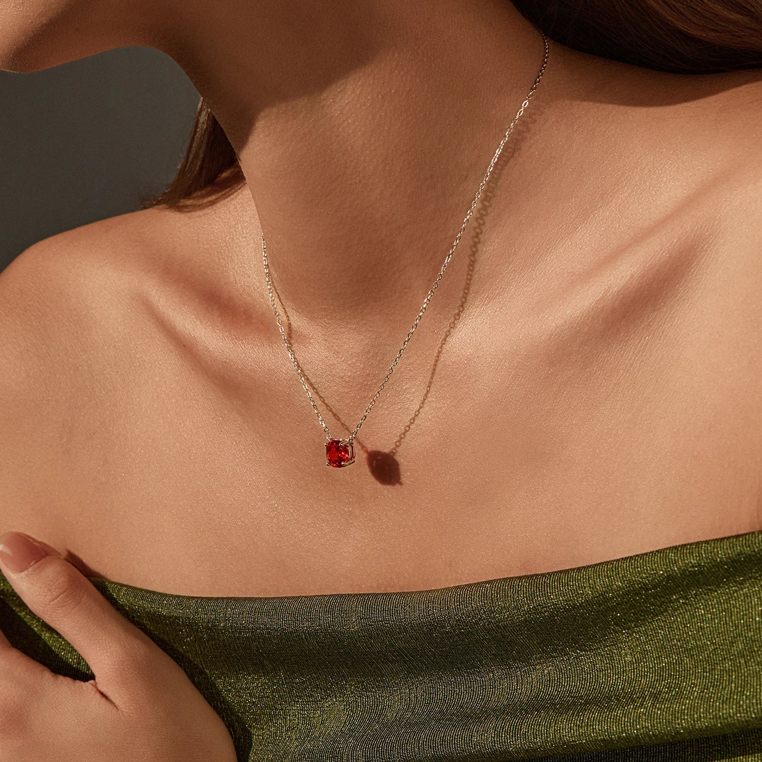 MODIAN 925 Sterling Silver Fashion Pomegranate Red Rose Cut CZ Octagon Pendant Necklace For Women Hypoallergenic Jewelry