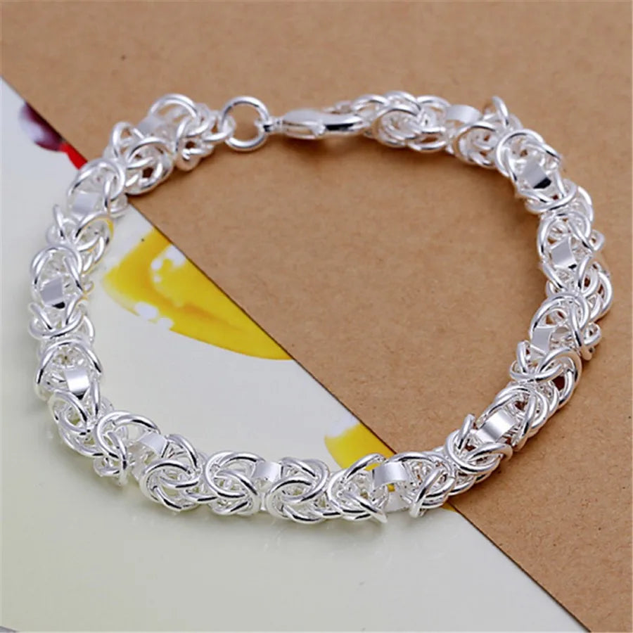 Noble 925 Sterling Silver Square Solid Chain Bracelet for Women Men Charm Party Gift Wedding Fashion Jewelry - Madeinsea©