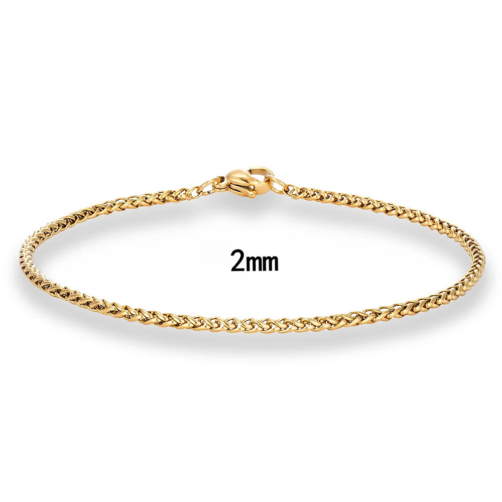 MKENDN Stylish Curb Cuban Chain Bracelet for Men Women 18k Plated Stainless Steel Punk Rock Cubic Foxtail Chain Unisex Gifts