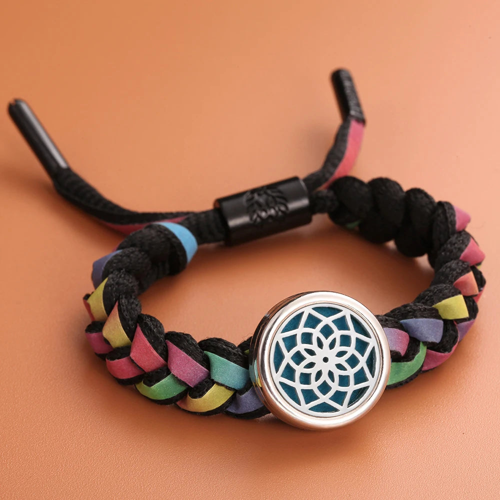 Colorful Braided Leather Aromatherapy Bracelet Bangle Tree of Life Essential Oil Diffuser Perfume Locket Bracelet Aroma Jewelry