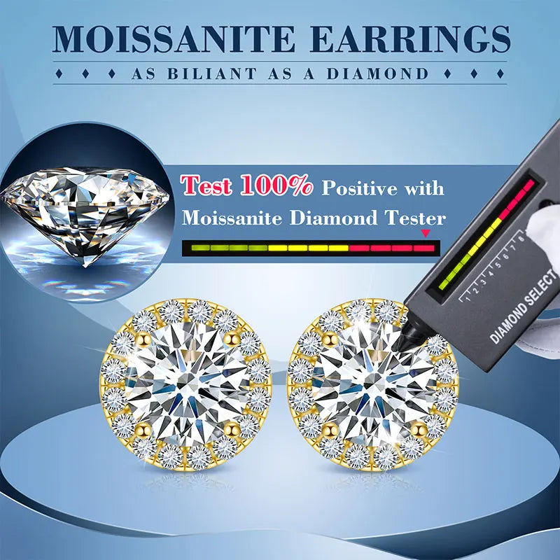 Boucles d'oreilles unisexes classiques rondes en moissanite VVS1 pour femme, bijoux fins de luxe, diamants de laboratoire, argent 925, cadeau idéal pour un mariage
