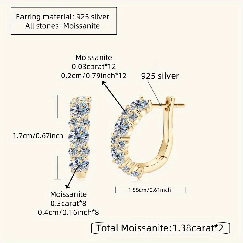 925 Sterling Silver Moissanite Earrings - Simple, Elegant, Classic, Versatile, High-Quality, Suitable for Both Men and Women