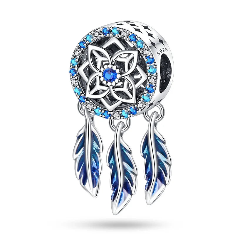 Dreamcatcher Series - Original Genuine 925 Sterling Silver Zircon Moon Sun Charm Beads Suitable 3mm Bracelet DIY Making Pendant