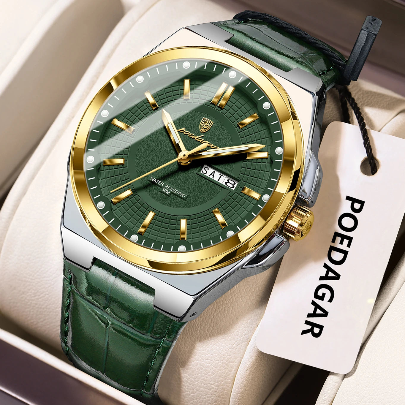 POEDAGAR Luxury Original Man Wristwatch Waterproof Luminous Date Week Quartz Men's Watches High Quality Casual Leather Men Watch