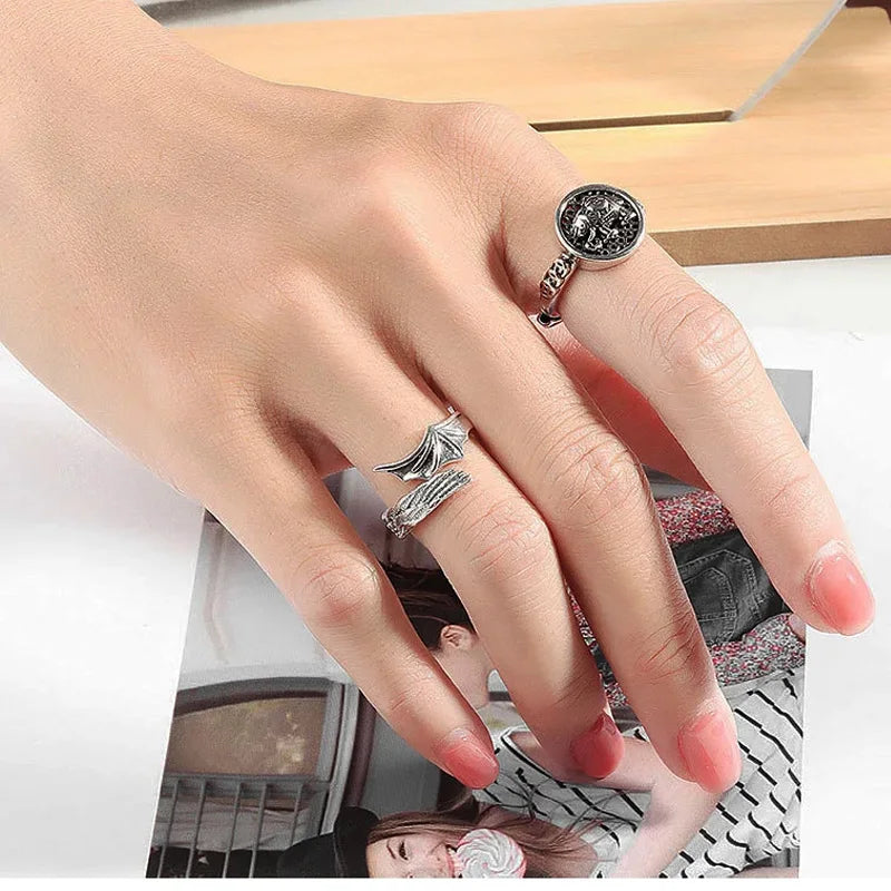 Retro Angel Demon Wings Ring Series For Men Women Punk Gothic Open Ring Creative Unisex Alloy Jewelry Accessories Gift For Lover