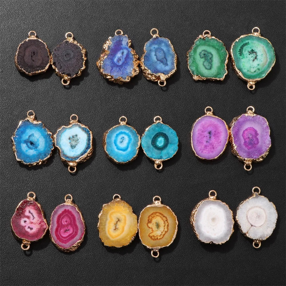 2PCS/lot Natural Druzy Agates Connectors Irreguar Round Quartzs Pendant For Jewelry Making Necklace Bracelets DIY Accessories