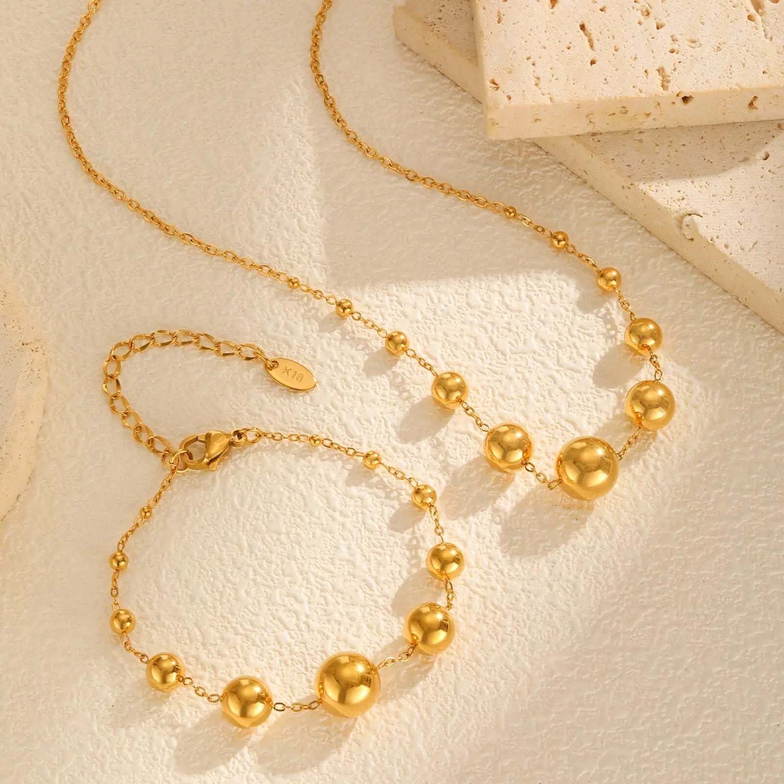 Vnox Big And Small 10 Round Ball Bracelets Stainless Steel Fashion Beaded Chain Bracelet For Women Jewelry Set Party Gifts