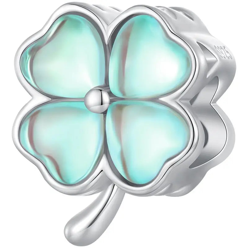 WOSTU 925 Sterling Lucky Green Four-leaf Clover Charm Pink Heart Pendant Faith Cross Bead Fit Bracelet Necklace Gift mom Family