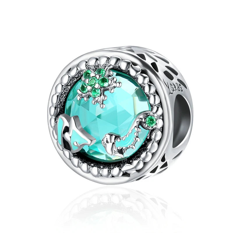 WOSTU 925 Sterling Silver Colorful Ocean Starfish Round Heart Charm Butterfly Murano Glass Bead Fit Original Bracelet DIY Gift