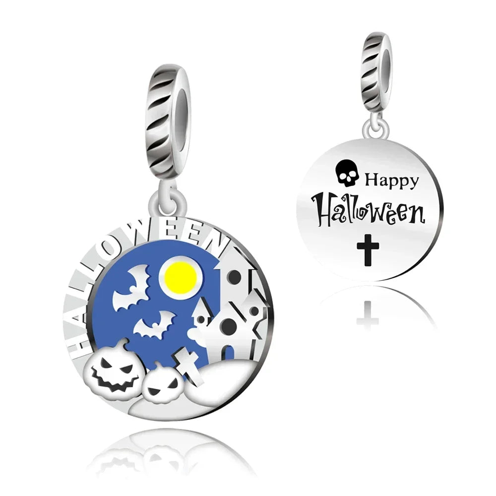 Night Glow Pumpkin,Skull,Vampire,Witch,Ghost Halloween Series Charm fit Pan Original Bracelet Holiday Jewelry DIY Fun Beads