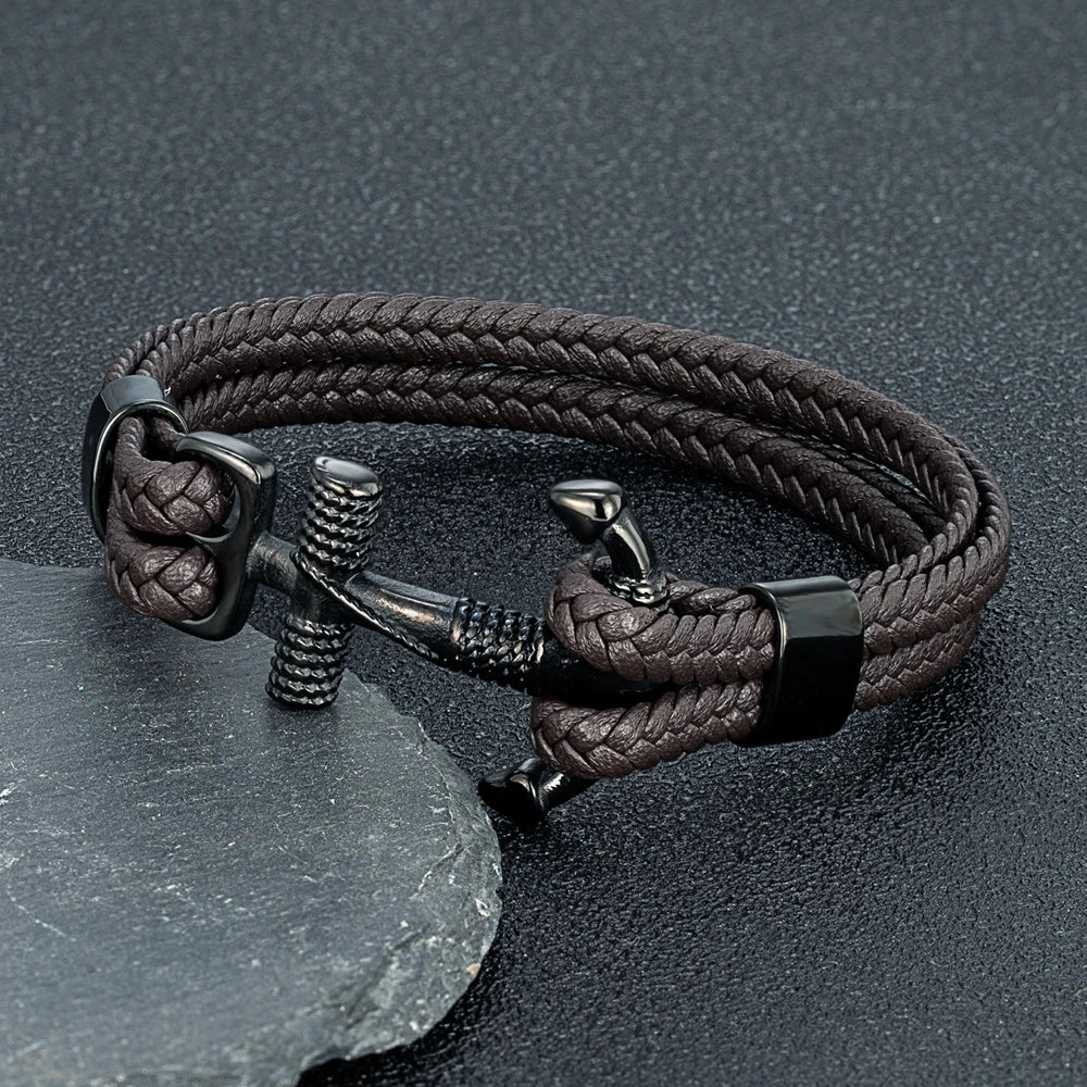 MKENDN Navy Style Men Vintage Anchor Bracelet Handmade Woven Multilayer Leather Bracelets Women Cuff Wrap Rope Wristband Gift