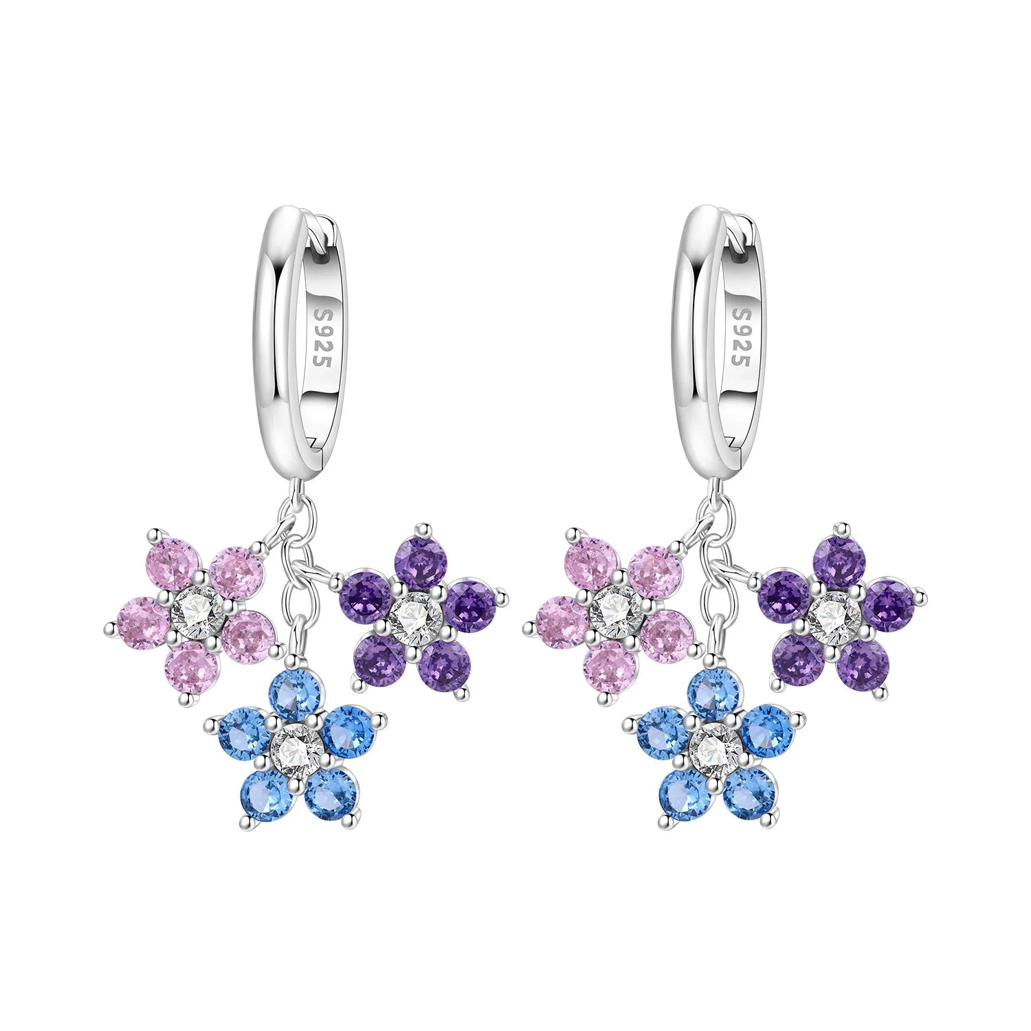 PANPOKI 925 Sterling Silver Colorful Zircon Flower Drop Earrings Women Earrings Charm Trend Versatile Party Jewelry Trendy Gift