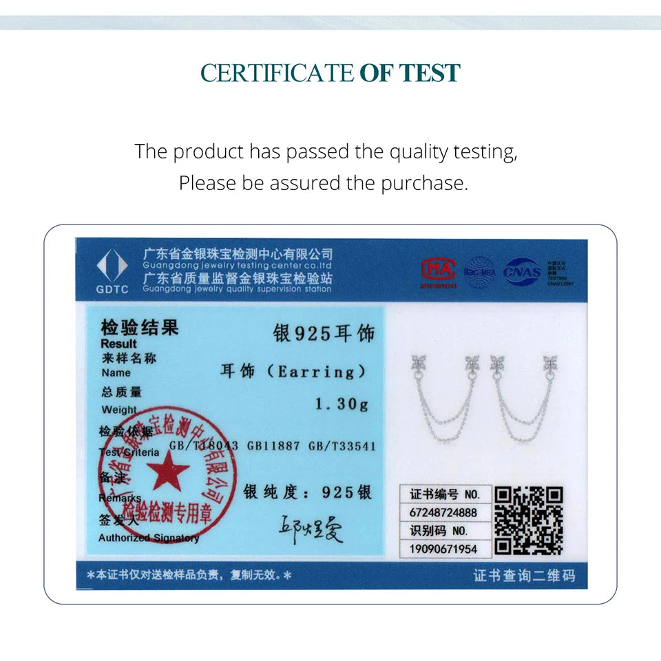 BAMOER 925 Sterling Silver Elegant Tassel Stud Earrings for Women, White Gold Plated Hypoallergenic Simple Earrings BSE1106