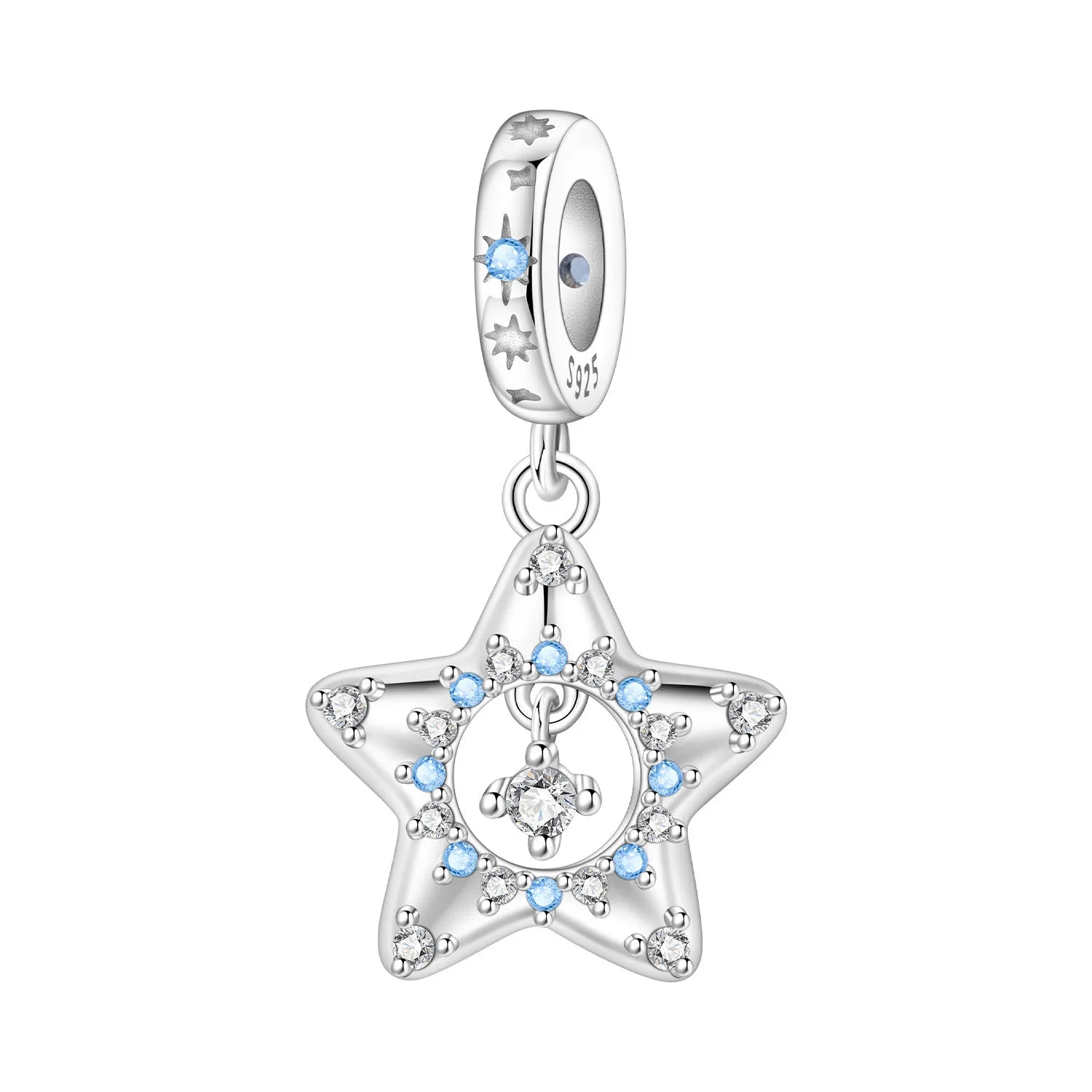 PANPOKI 925 Sterling Silver Sparkling Star Beads Original Pendant Bracelet Charm Jewelry Party DIY Trendy Gifts