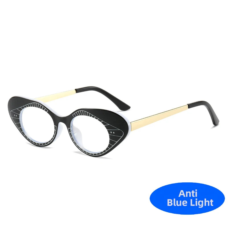 2025 Metal Cat Eye Stripe Anti Blue Light Glasses Women Small Y2K Optical Spectacles Frame Fashion Rivet Prescription Eyeglass