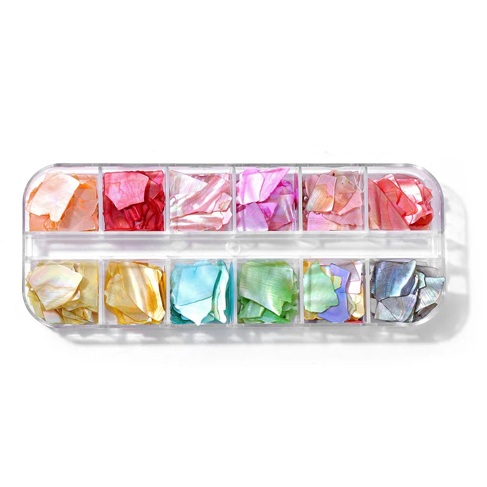 Unregelmäßige Abalone-Fragmente, Splitter, Kiesel, Muschelglitzerflocken für Nagelkunstdekoration, DIY-Charm-Maniküre-Accessoires