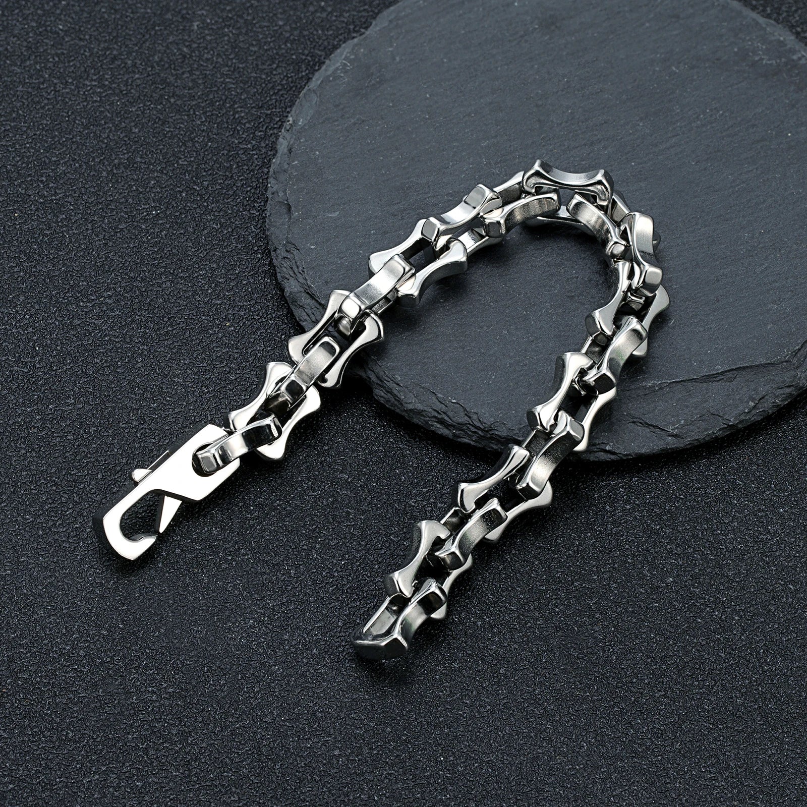 MKENDN Locomotive Retro Oxidized Black 11MM Keel Chain Link Men Trapezoidal Buckle Bracelet Steel Heavy Motorcycle Jewelry