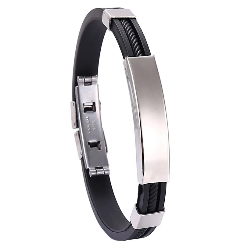 Custom Logo Name Engrave Silicone Bracelet Inscription Friendship Bracelets For Women Men ID Bracelet Luxury Snap Button Jewelry
