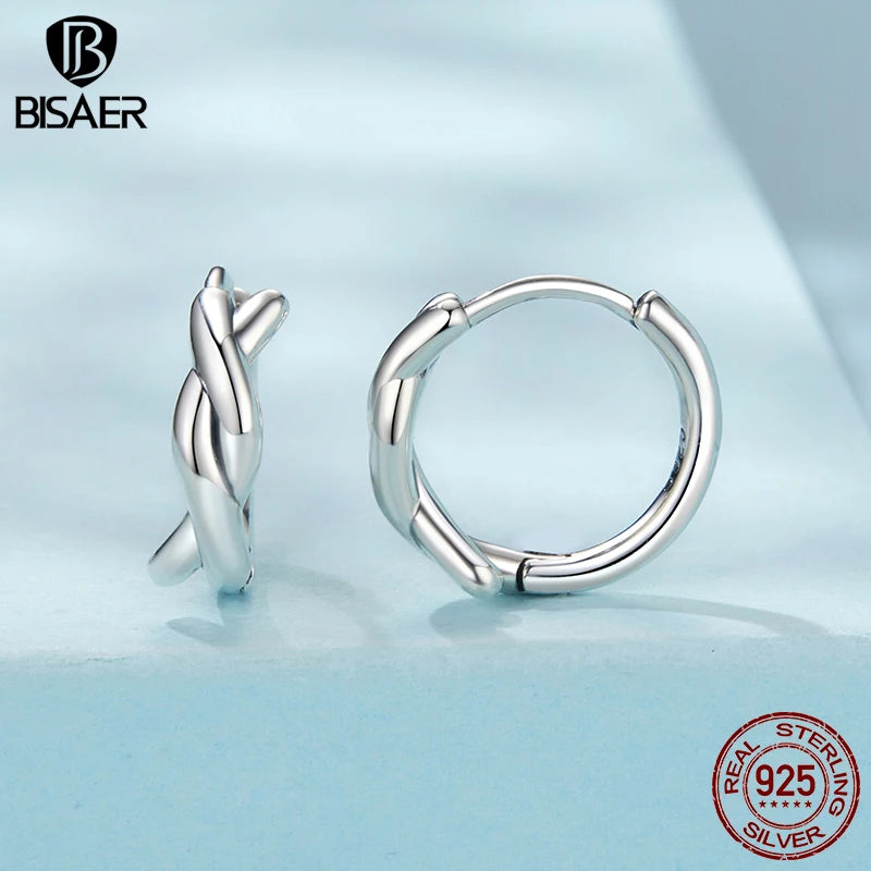 BISAER 925 Sterling Silber Twisted Hoop Ohrringe Runde Klassische Hypoallergen Ohr ClipFür Frauen Party Original Edlen Schmuck Geschenk