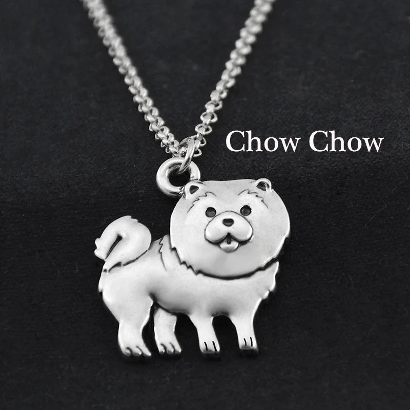 Retro Silver Color Chow Chow&Papillon Pendant Necklace Women Stainless Steel Long Chains Pekingese Dog Necklaces For Men Jewelry