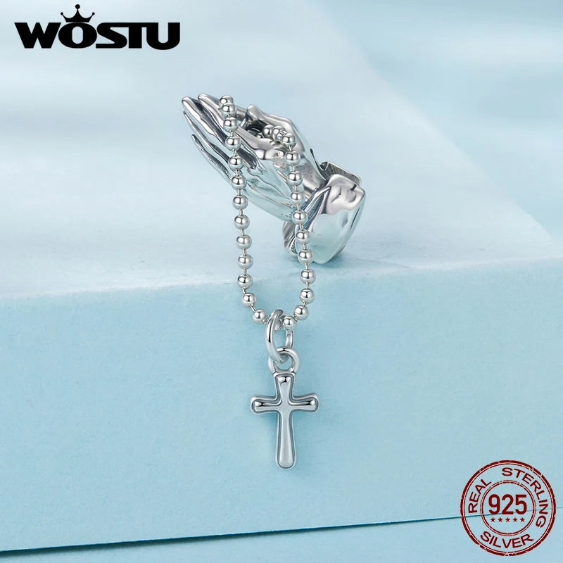 WOSTU Religious Series 925 Sterling Silver Prayer Charms Guardian Angel Pendant Red heart Bead Fit Bracelet DIY Jewelry Making