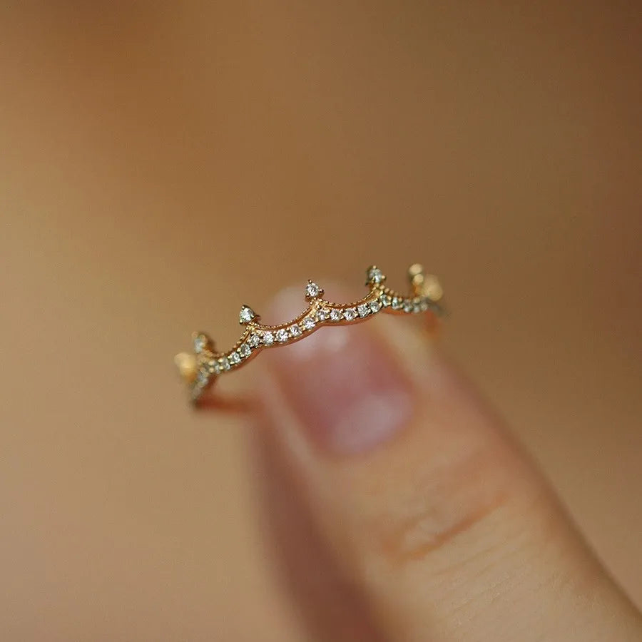 Bague couronne en argent sterling 925 plaqué or 18 carats et zircon pour femme, bijou de mariage léger et luxueux