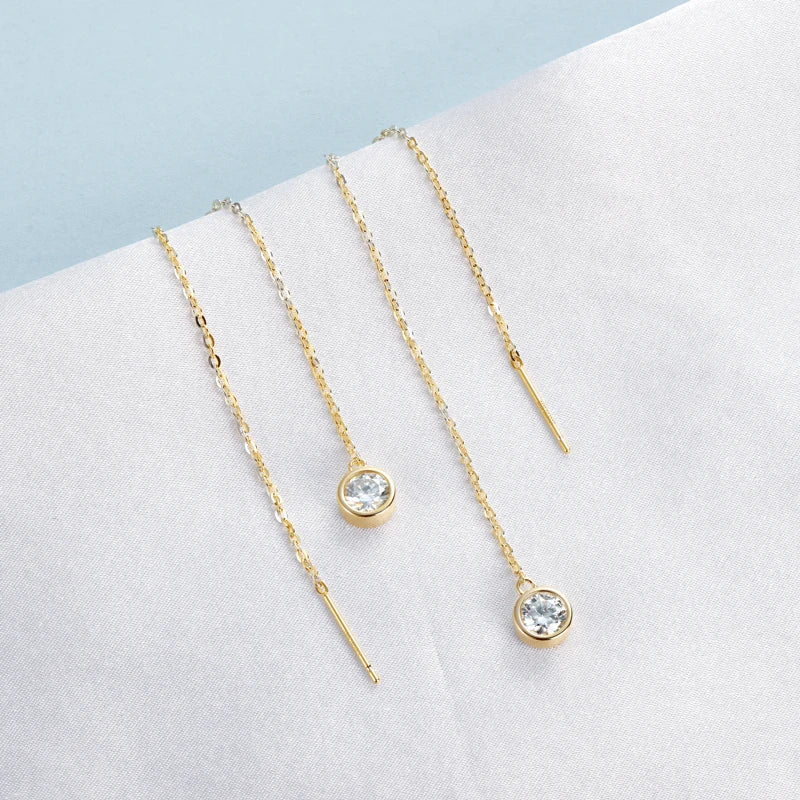OXTAO Dangle Tassel Earrings D VVS1 5mm Moissanite Earring Ladies 925 Sterling Silver 14K Gold Plated Wedding Jewelry Gift