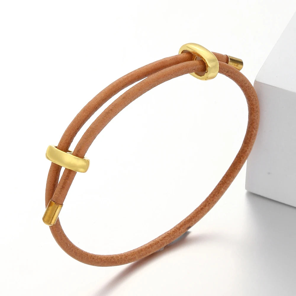 MKENDN Minimalist Men Women Adjustable 3MM Primary Color Cowhide Bracelet For Lovers Men Women Jewelry Gifts