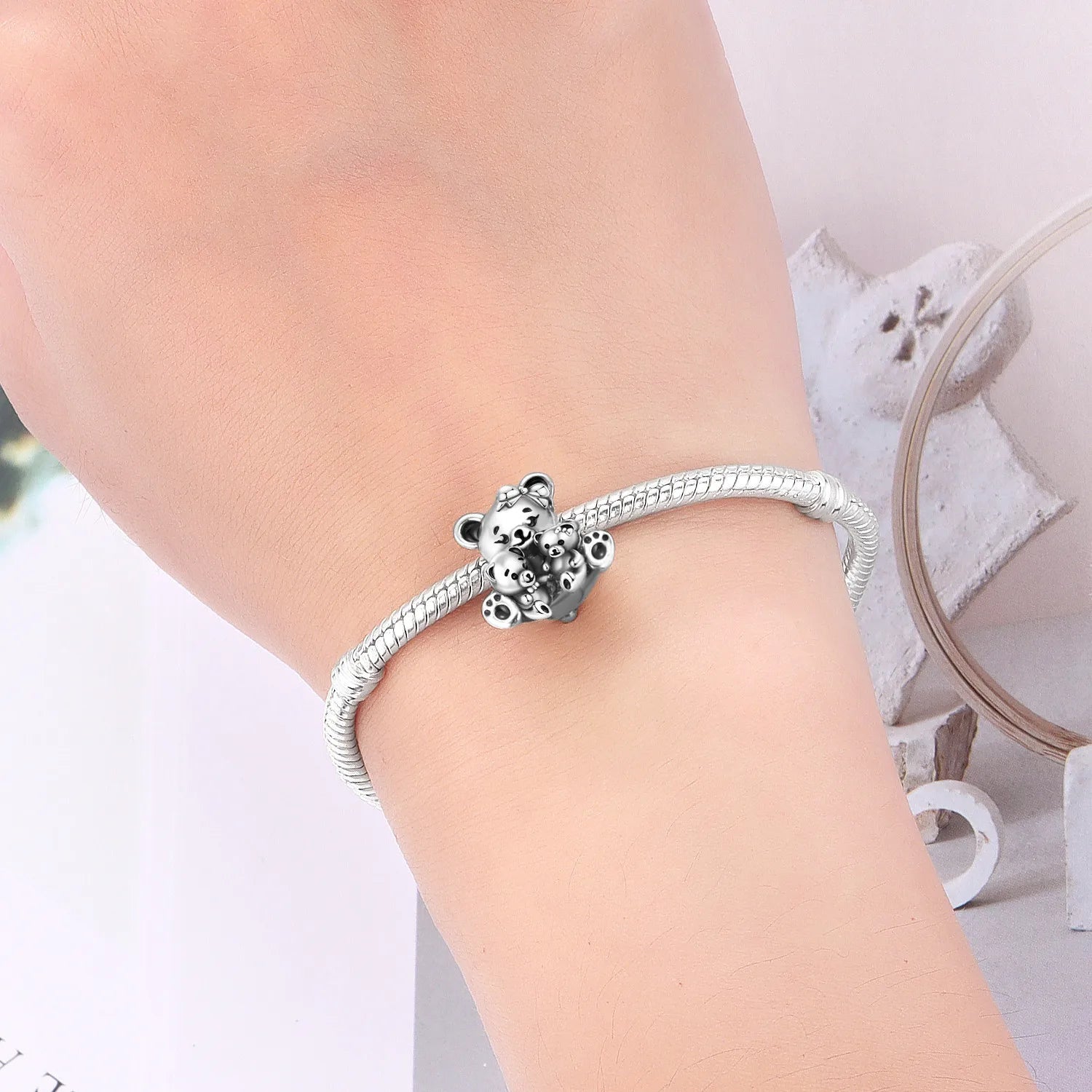 PANPOKI 925 Sterling Silver Cute Teddy Bear Animal Pendant Beads Original Pendants Bracelet Charm Jewelry Party DIY Gifts