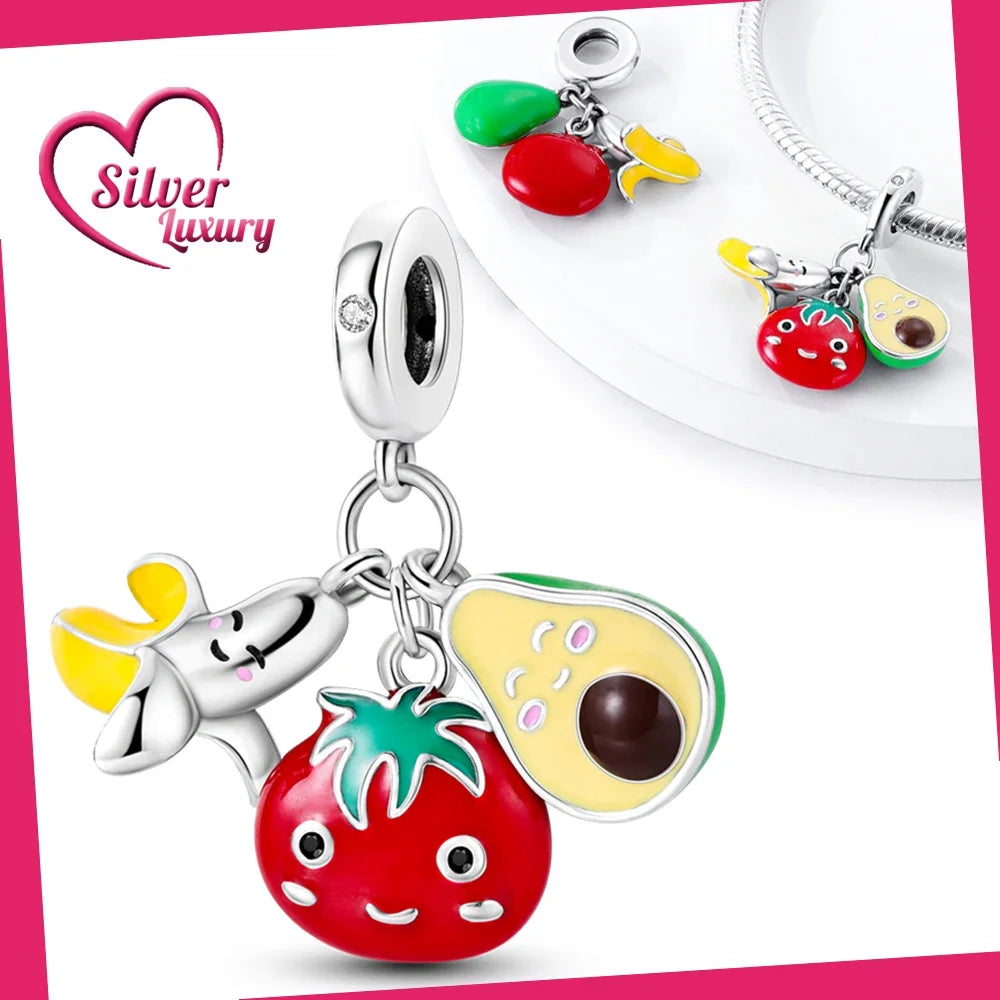 925 Sterling Silver Health Avocado Banana Tomato Charm Pendant Fit Charm Original Bracelet Made for Women Jewelry Making