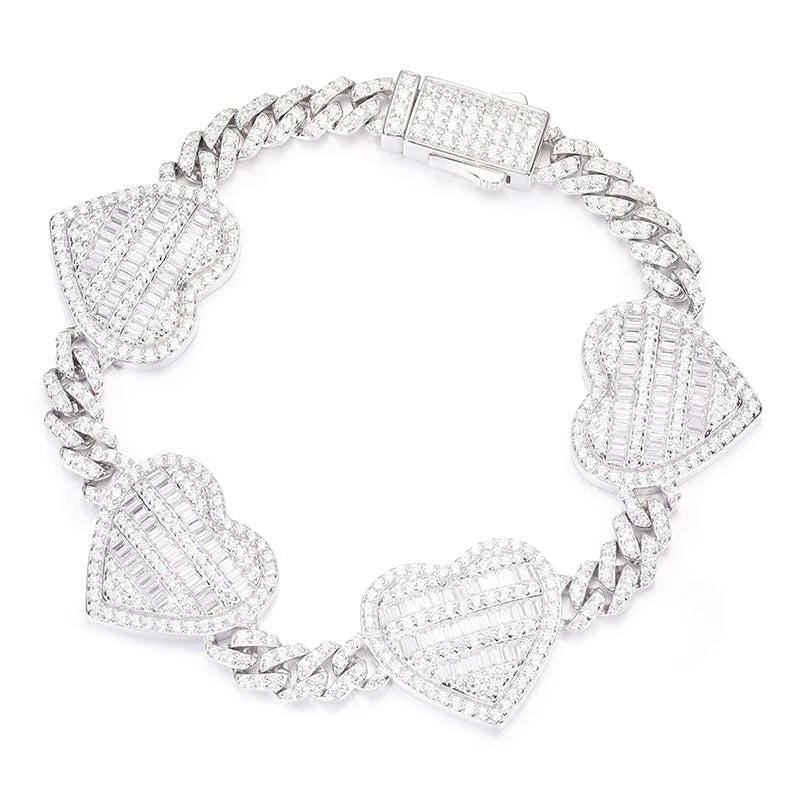 Bracelet de luxe TUHE Full Heart, en argent 925, fine chaîne cubaine de 6 mm, pour homme, style hip-hop.