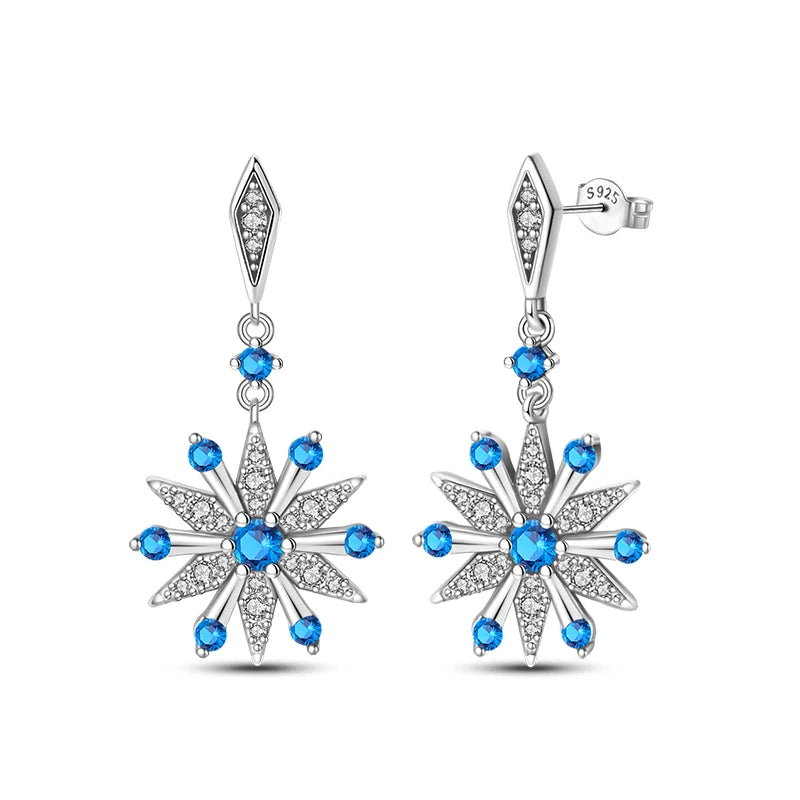 Winter Earrings 925 Silver Star Shining Romantic Snowflake Stud Earrings For Women Engagement Birthday Proluxy Fine Jewelry Gift