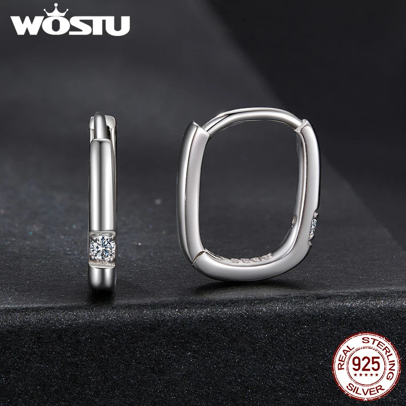 WOSTU Simple Rectangle Moissanite Wedding Earrings For Women Lab Diamond 925 Sliver Geometry Ear Clip Hoops Mother's Day Gifts