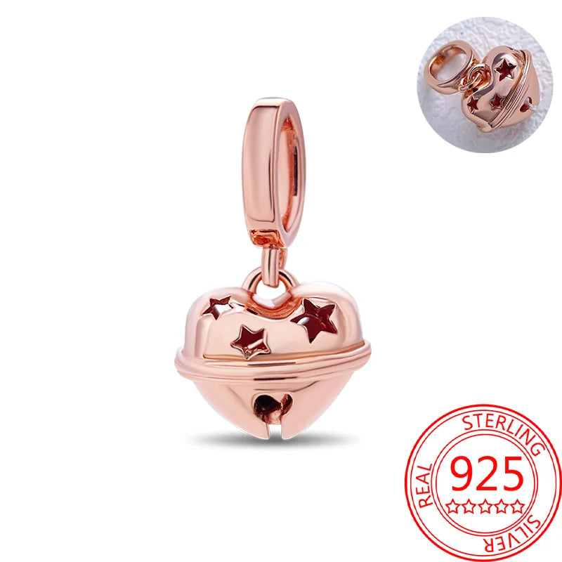 925 Sterling Silver Real Rose Gold Pink Octopus Summer Turtle Heart Dangle Charm Fit Original Bracelet Necklaces Bracelet Girl